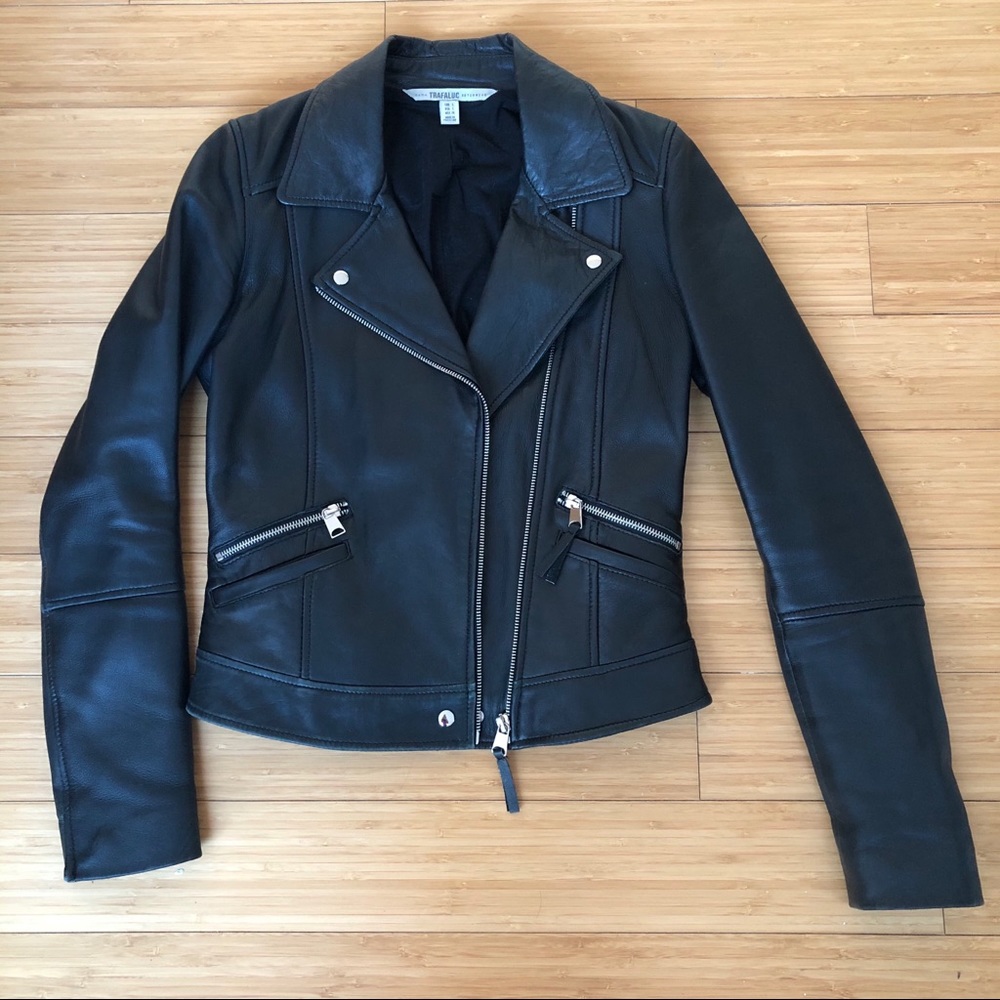 Zara Trafaluc Genuine Real Leather Moto Jacket